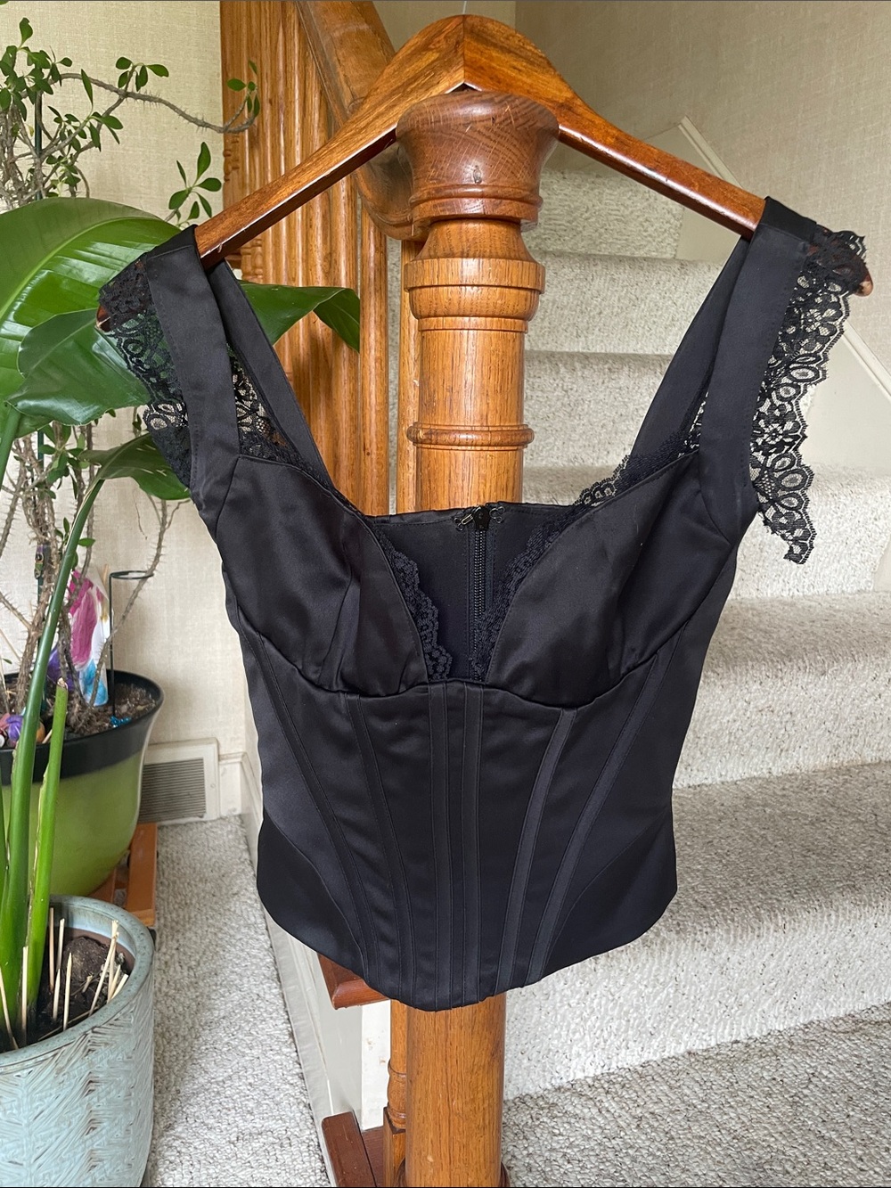 House Of CB Black Lace-Trim Corset Top